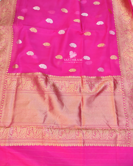 Hot Pink Colour Organza Silk Saree With Zari Buttas All Over