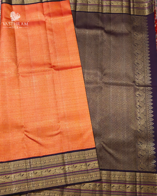 Orange Colour Kanchivaram Silk Saree With Zari Brocade All Over