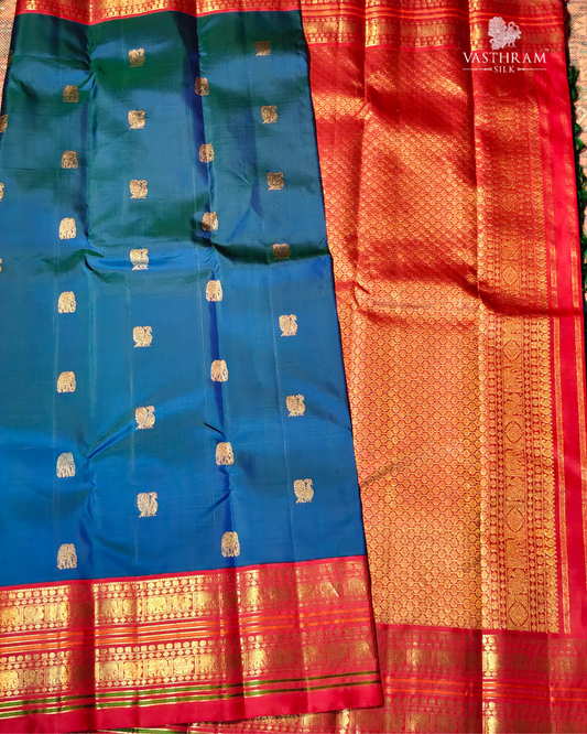 Peacock Blue Colour Kanchivaram Silk Saree With Zari Butta All Over