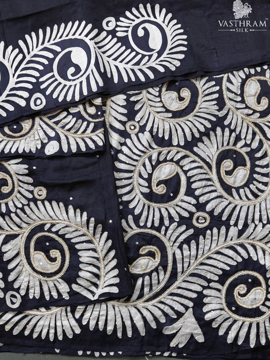 Black Colour Tussar Silk Saree With Zero Mirror Work All Over Code : KT024