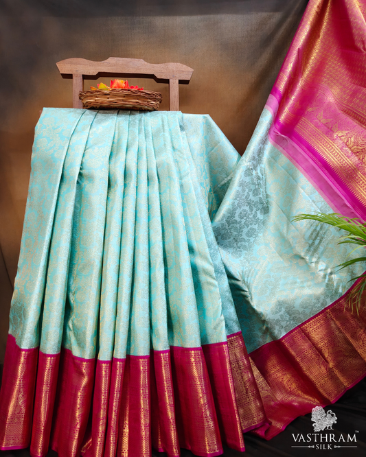 Sea Blue Colour Kanchivaram Silk Saree With Zari Motif All Over Code : KA0483