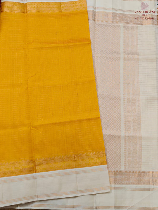 Yellow Colour Silk Cotton Saree With Zari Checks All Over Code : SC047