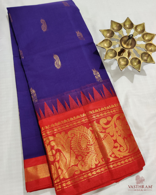 Blue Colour Cotton Saree With Zari Butta All Over Code : SC010