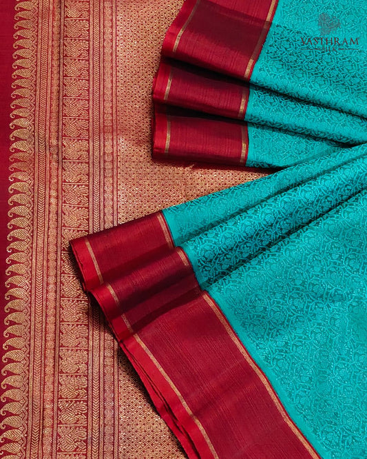 Sea Blue Colour Pure Zari Kanchivaram Silk Saree With Thread Woven All Over Code : KA0515