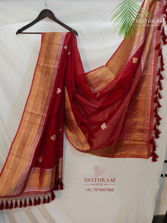 Maroon Colour Organza Silk Dupatta With Zari Butta All Over