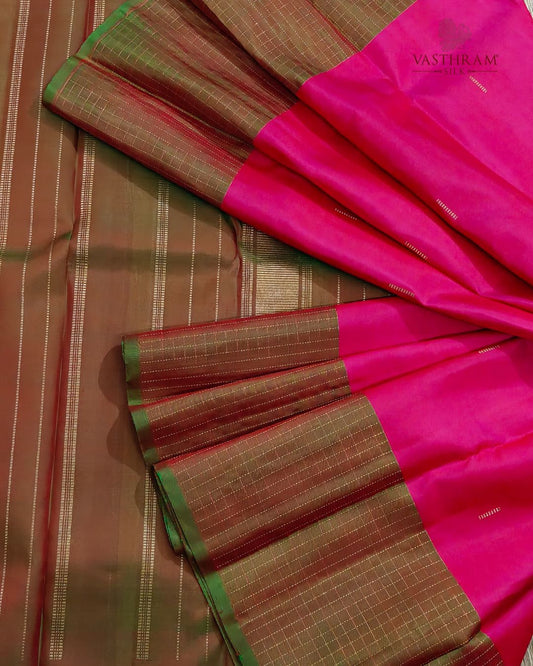 Rani Pink Colour Pure Zari Kanchivaram Silk Saree With Zari Rain Drops All Over Code : KA0517