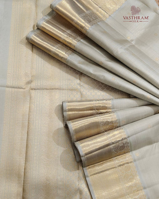 Light Pista Green Colour Pure Zari Kanchivaram Silk Saree With Zari Stripes & Zari Butta All Over Code : KA0519