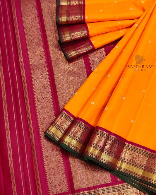 Orange Colour Pure Zari Kanchivaram Silk Saree With Zari Butta All Over Code : KA5018