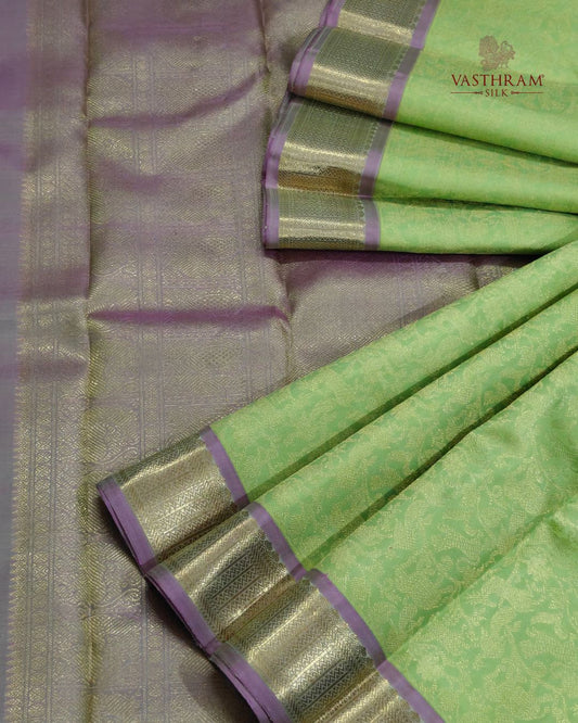 Pista Green Colour Pure Zari Kanchivaram Silk Saree With Vanasingaram Motif All Over Code : KA0522