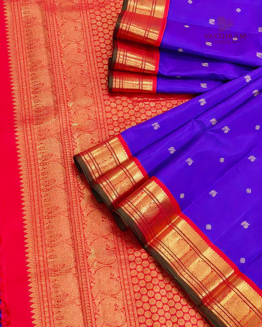 Blue Colour Pure Zari Kanchivaram Silk Saree With Zari Butta All Over Code : KA0523