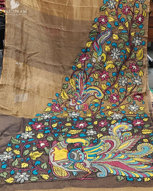 Gold Colour Tissue Chanderi Silk Saree With Zari Stripes All Over Code : CH009