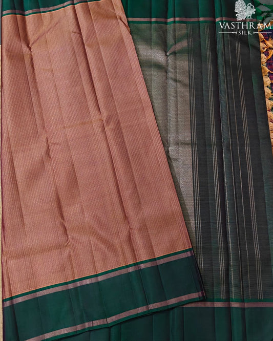 Light Brown Colour Kanchivaram Silk Saree With Zari Checks All Over