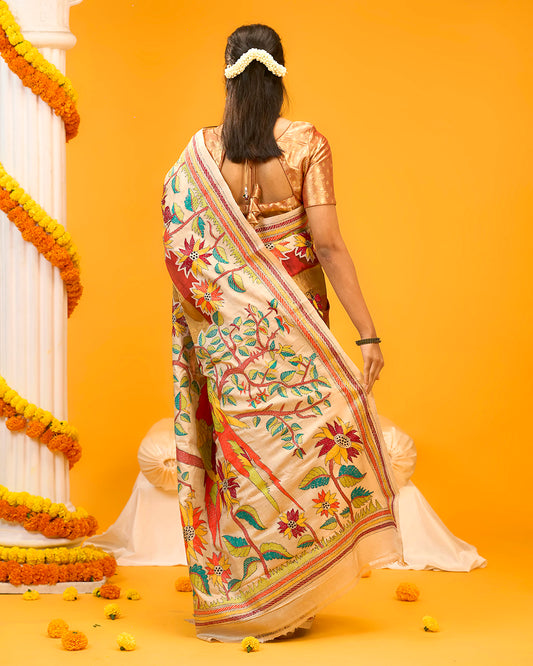 Multi Colour Chanderi & Tussar Silk Fusion Saree Code : KT001