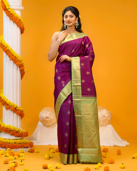 Magenta Colour Kanchivaram Silk Saree With Zari Motif