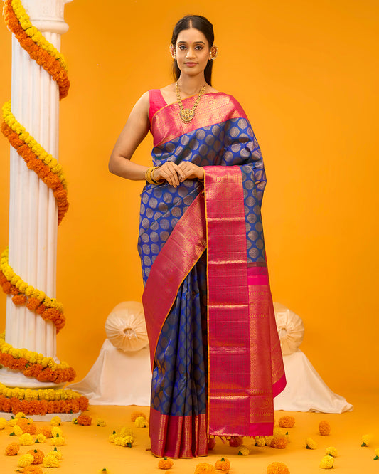 Peacock Blue Colour Kanchivaram Silk With Zari Motif Body