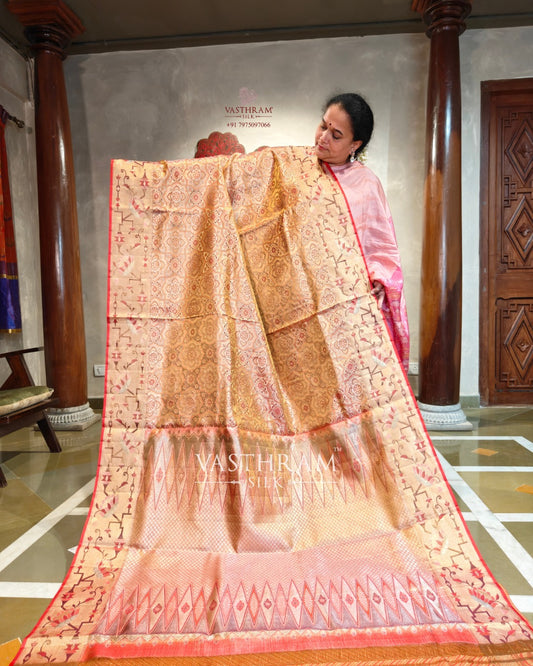 Gold Colour Kanchivaram Silk Saree With Brocade All Over