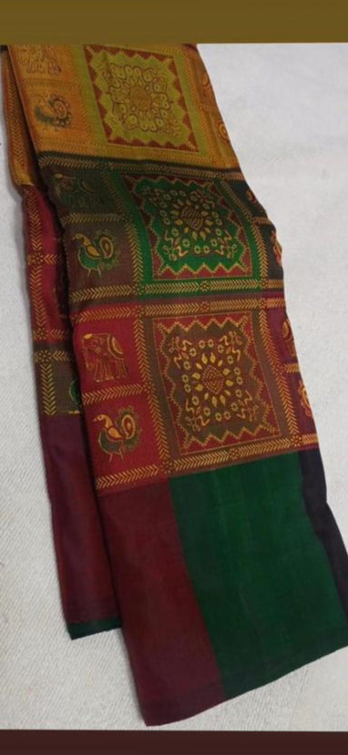 Multi colour checks orisha kanchivaram silk saree
