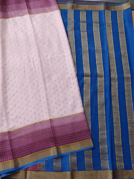 Light Onion Colour Mysore Crepe Silk Saree With Zari Butta All Over Code : MC003