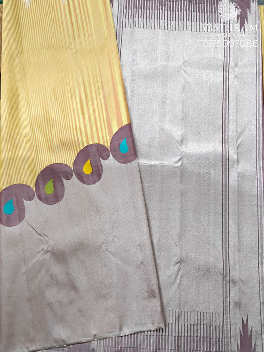 Yellow Colour Raising Kanchivaram Silk Saree With Thrad Woven Motif All Over Code : KA0476