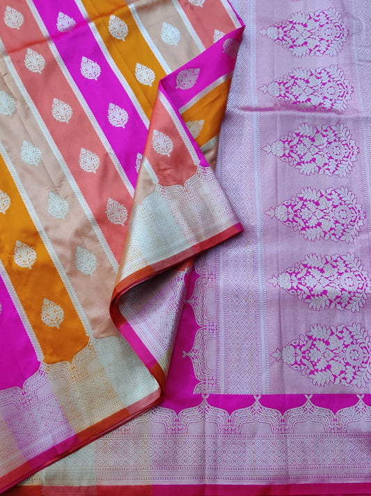 Tri Colour Semi Banarasi Saree