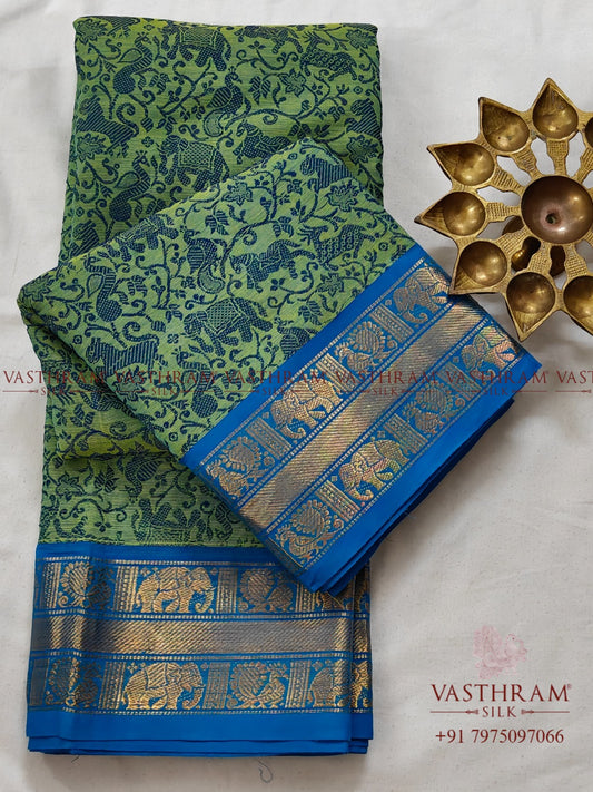 Light Green Colour Cotton Saree With Vanasingaram Thread Woven Motif All Over Code : PC019