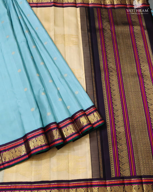 Sky Blue Colour Pure Zari Kanchivaram Silk Saree