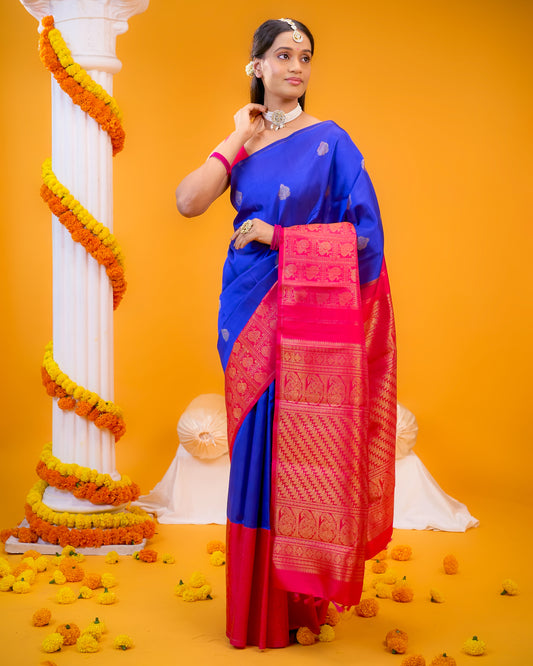 Blue Colour Kanchivaram Silk Saree With Zari Motif