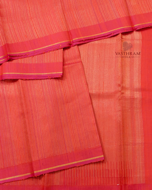 Orange Colour Raw Silk Saree With Zari Stripes All Over