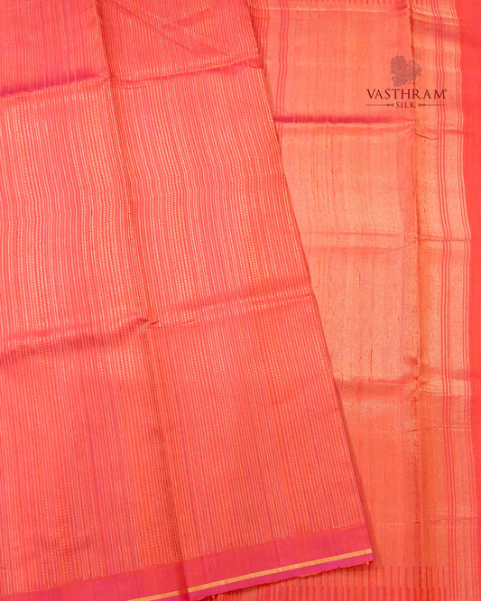 Orange Colour Raw Silk Saree With Zari Stripes All Over