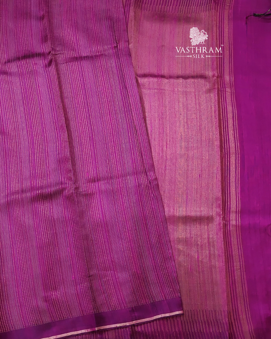 Magenta Colour Raw Silk Saree With Zari Stripes All Over