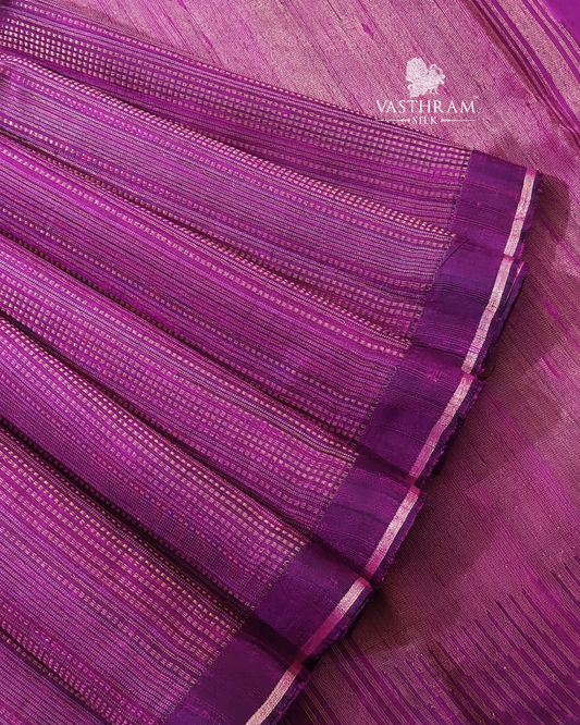 Magenta Colour Raw Silk Saree With Zari Stripes All Over