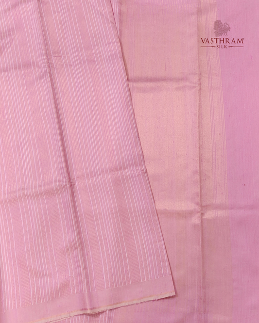 Baby Pink Colour Raw Silk Saree With Zari Stripes All Over