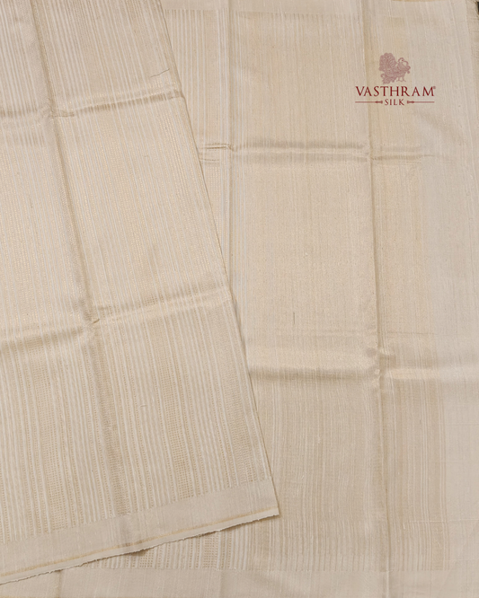 Cream Colour Raw Silk Saree With Zari Stripes All Over