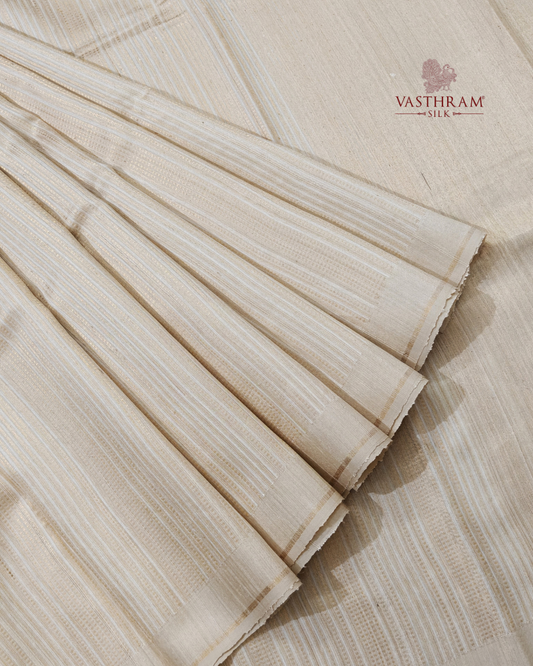 Cream Colour Raw Silk Saree With Zari Stripes All Over
