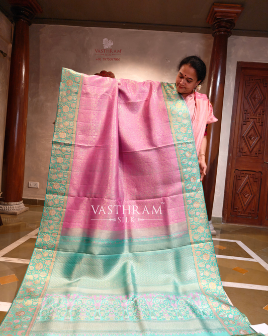 Light Pink Kanchivaram Silk Saree With Zari Motifs All Over