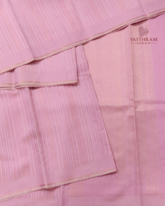 Baby Pink Colour Raw Silk Saree With Zari Stripes All Over