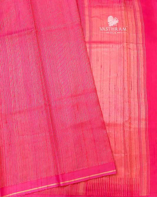 Reddish Orange Colour Raw Silk Saree With Zari Stripes All Over