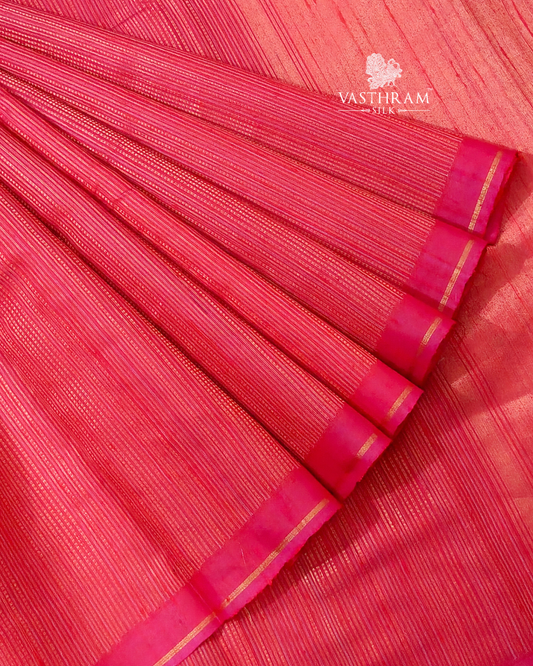 Reddish Orange Colour Raw Silk Saree With Zari Stripes All Over