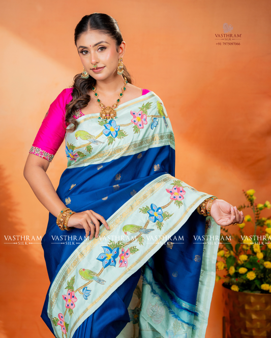 Peacock Blue Colour Kanchivarm Silk Saree With Zari Butta All Over Code :VA202607