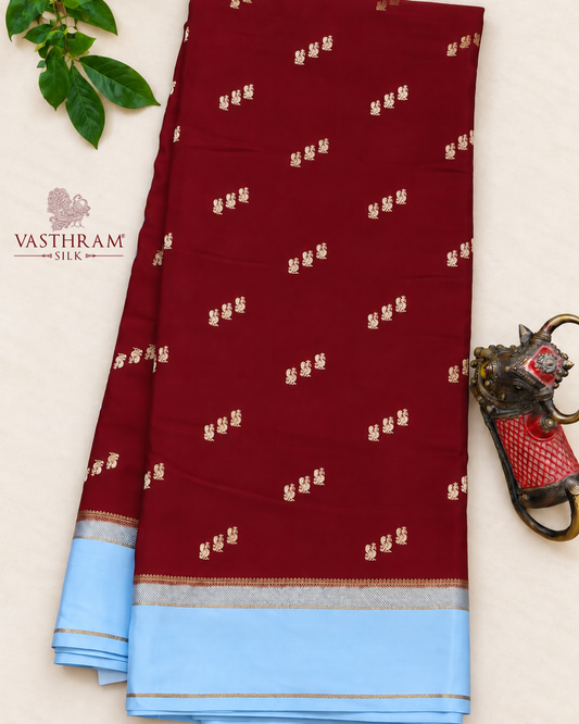 Maroon Colour Mysore Crepe Silk With Zari Butta All Over