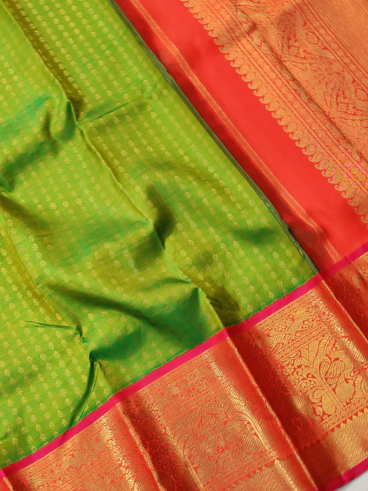 Parrot Green Colour Kanchivaram Silk Saree With Zari Motif All Over