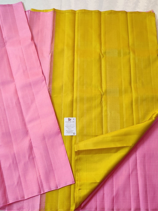Pink Colour Kanchivaram Silk Saree With Thread Woven Stripes All Over