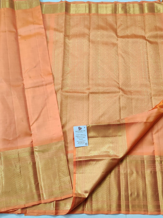 Orange Kanchivaram Silk Saree With Zari Butta All Over