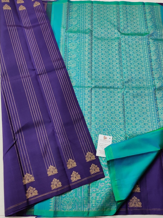 Purple Colour Kanchivaram Silk Saree With Zari Motif All Over