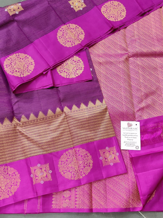 Magenta Colour Kanchivaram Silk Saree With Zari Motif