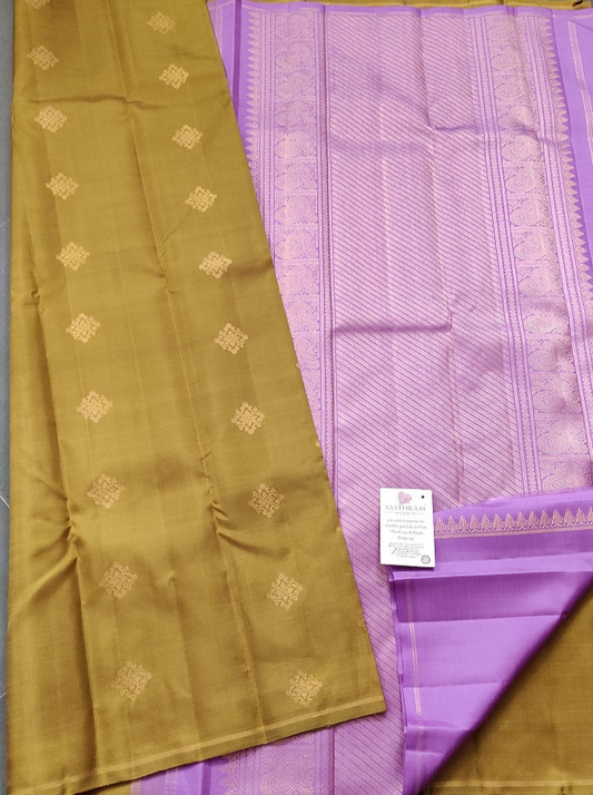 Mehandi Green Kanchivaram Silk Saree With Zari Butta All Over