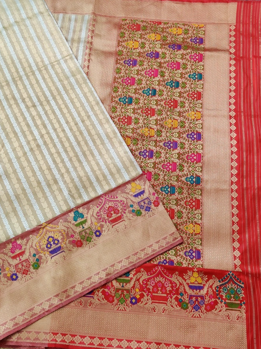 Cream Meenakari Banarasi Silk saree