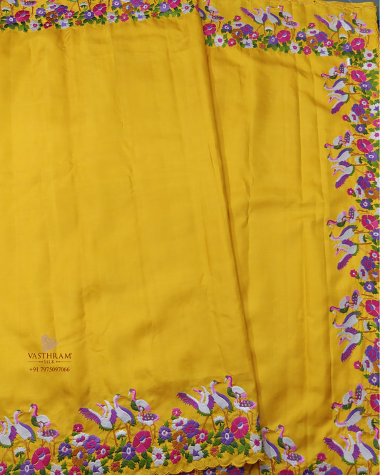 Yellow Colour Kanchivaram Silk With Embroidery All Over Code : KA0501