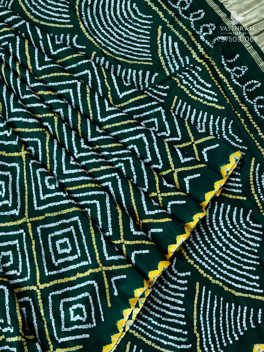 Bottele Green Colour Gaji Silk Saree With Hand Bandhini All Over Code : VB0512