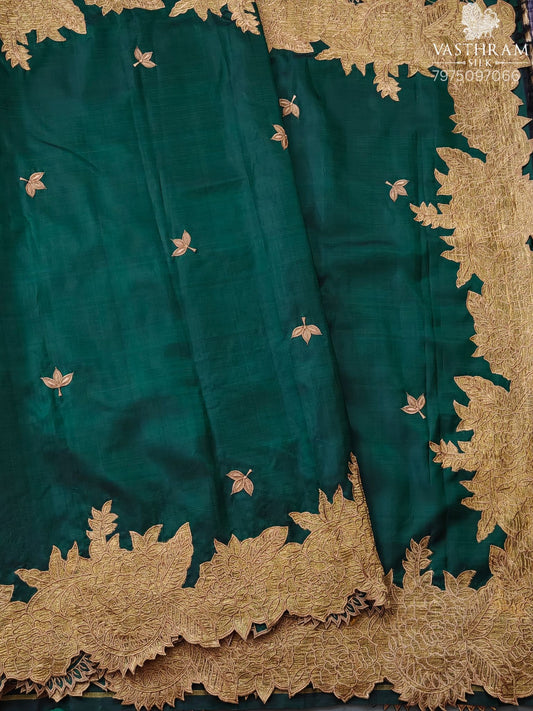 Dark Green Colour Kanchivaram Silk Saree With Zari Butta All Over Code : KA0461